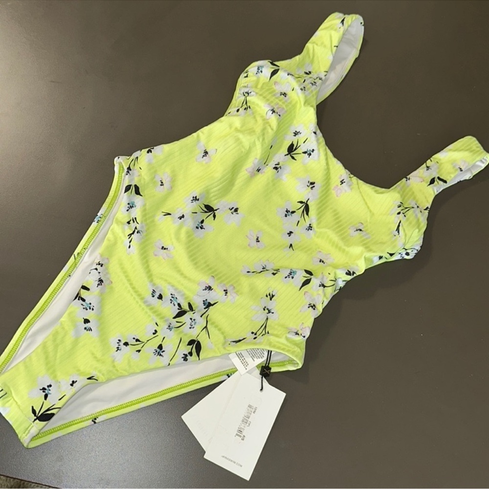 Vitamin A Neon Yellow Floral Scoop One-Piece Swimsuit-NWT